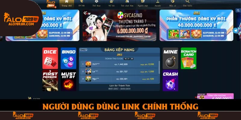 Người dùng dùng link chính thống