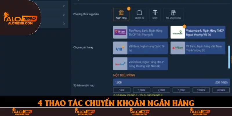 4 thao tác chuyển khoản ngân hàng 4 thao tác chuyển khoản ngân hàng